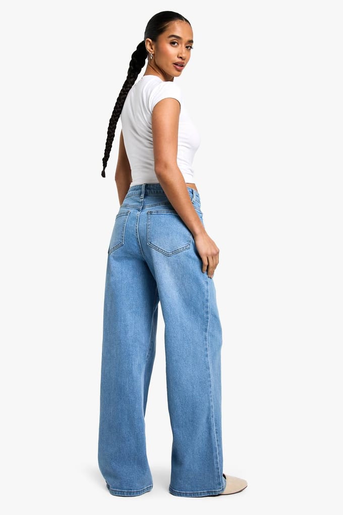 boohoo Dames De Petite Hoge Taille Losse Rechte Jeans | Light Wash | Maat: 6/28L