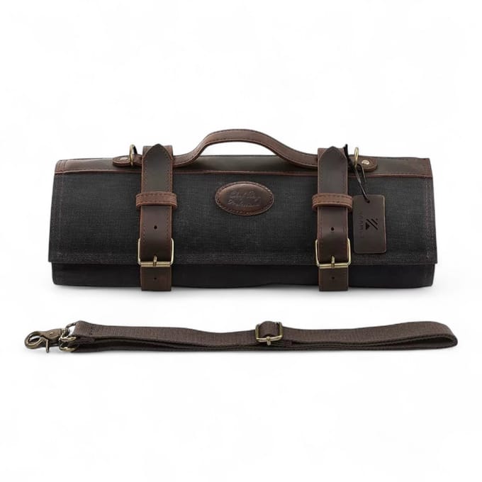 KAAMUT® Messentas voor Chefs – Oprolbare Messenmap / Messenrol – Waxed Canvas & Echt Leder – 12 Mesvakken + 2 Ritsvakken