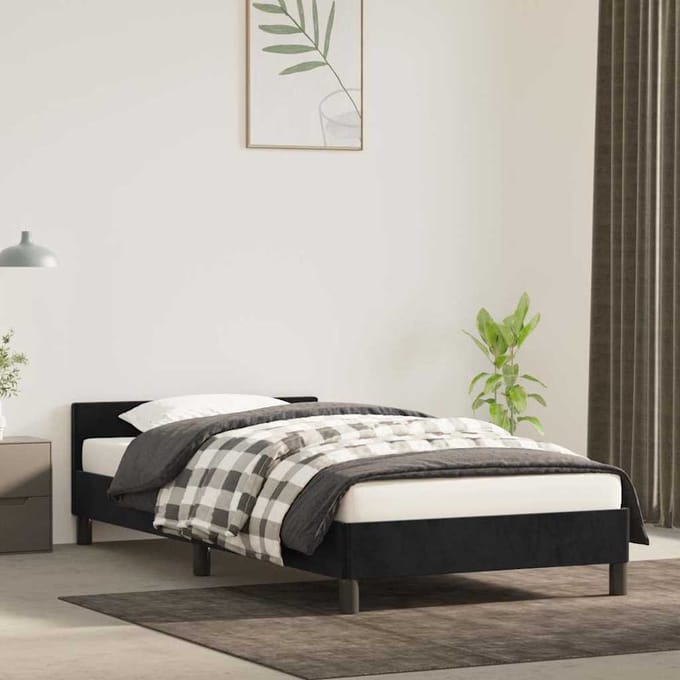 vidaXL - Bedframe - met - hoofdeinde - zonder - matras - 90x200 - cm - fluweel - zwart