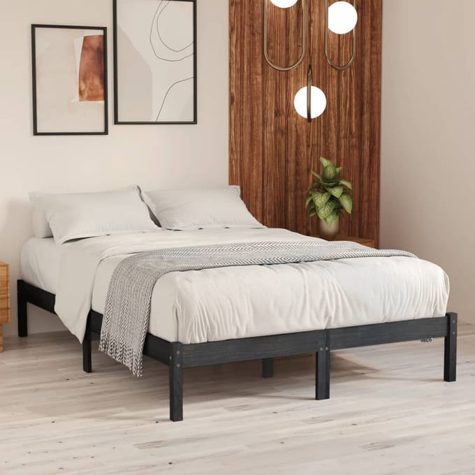 vidaXL - Bedframe - massief - grenenhout - grijs - 200x200 - cm