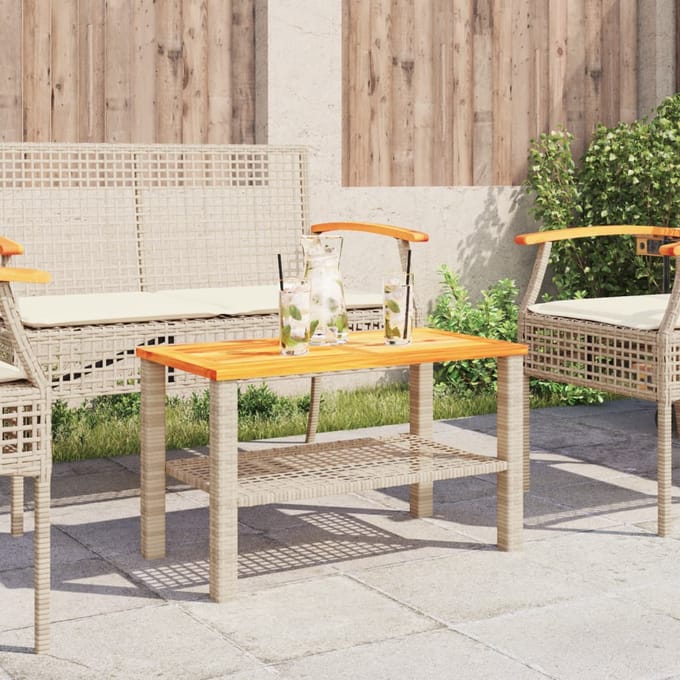 vidaXL - Tuintafel - 70x38x42 - cm - poly - rattan - en - acaciahout - beige