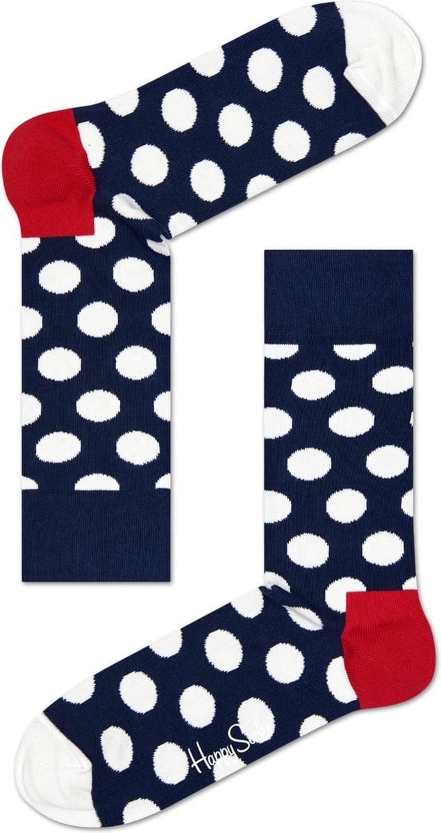 Happy Socks Big Dot Sokken - Donkerblauw/Wit - Maat 41-46