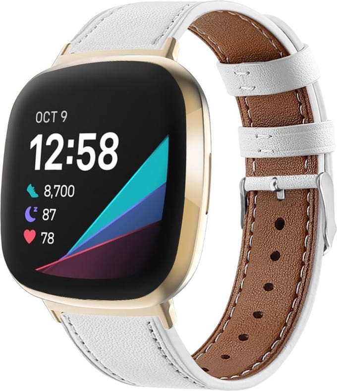 Leren bandje - geschikt voor Fitbit Versa 4 / Sense 2 - wit