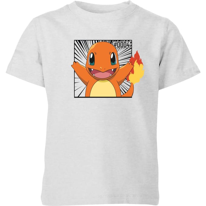 Pokémon Pokédex Charmander #0004 Kids' T-Shirt - Grey - 98/104 (3-4 jaar)