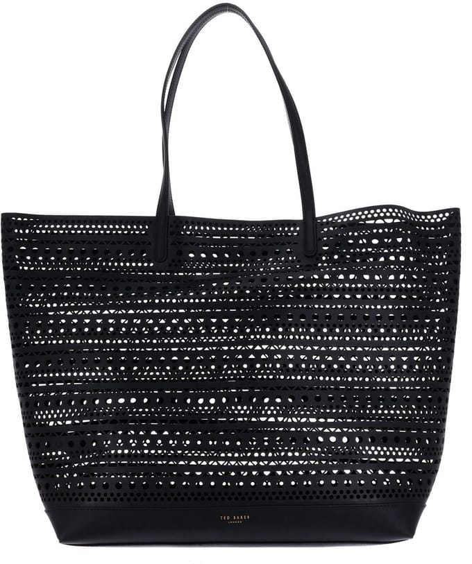 Ted Baker Leren schoudertas Leiiyla Laser Cut Oversized Tote Bag Black zwart