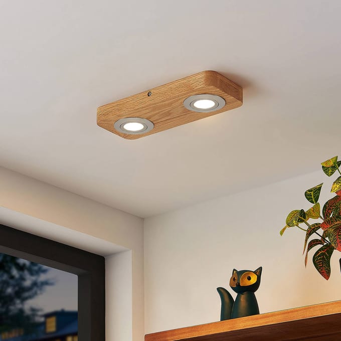 Lindby LED plafondlamp Mikari, 30 cm, hout, draaibaar