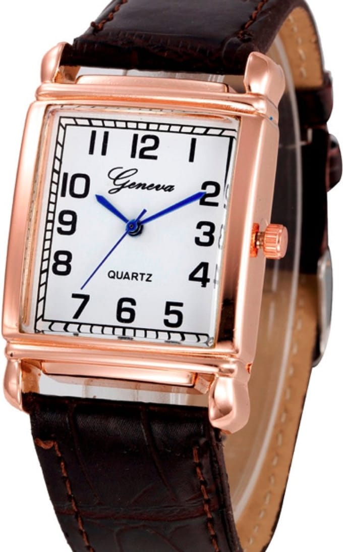 Hidzo Horloge Geneva Quartz Ø 37/29 - Bruin - Kunstleer - In Horlogedoosje
