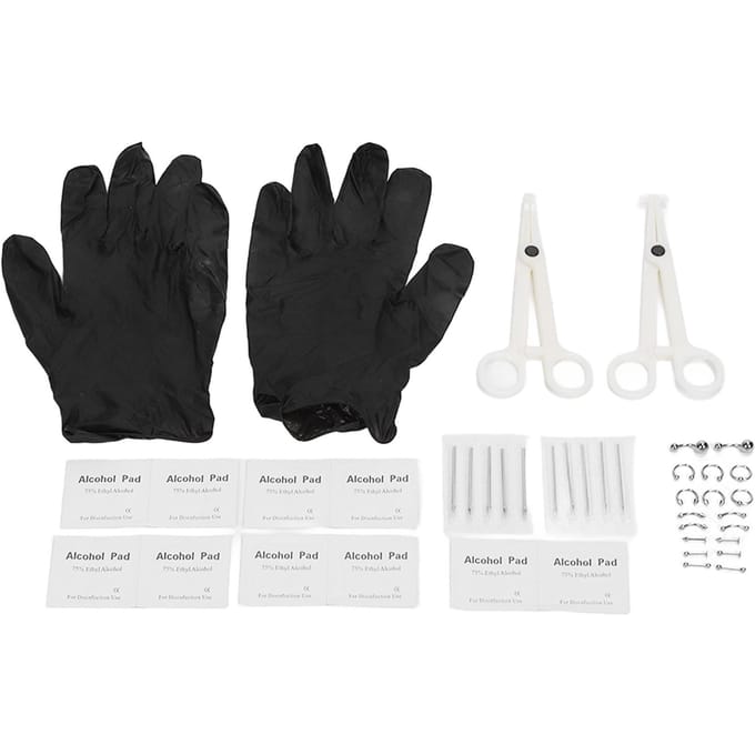 42 stuks Body Piercing Kit Roestvrij Staal Verschillende Vormen Naalden Piercing Klemmen voor Oren Navel white