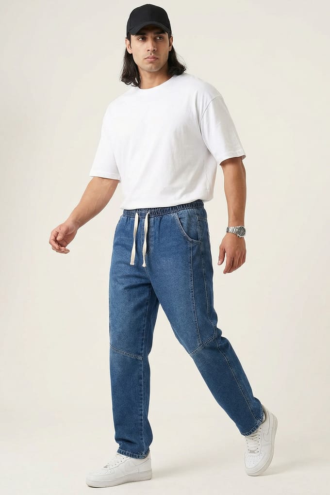 Baggy Denim Broek met Koord Taille