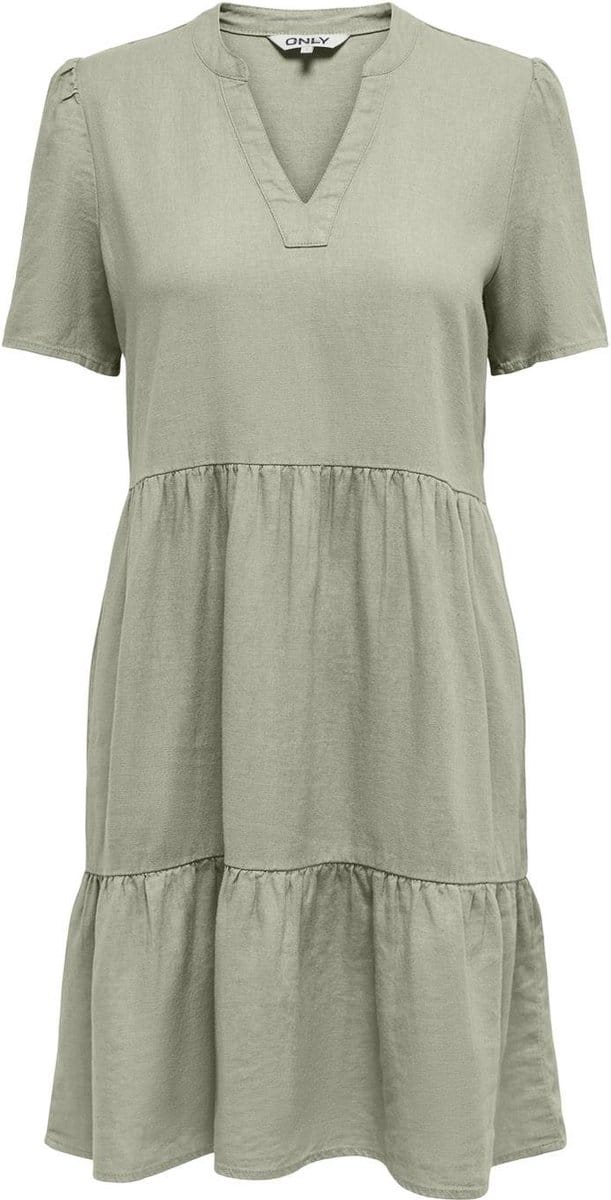ONLY - ONLTIRI-CARO S/S V-NECK LIN DRESS CC PNT - Dames - Mini jurken