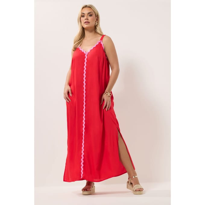 Yours Rode En Roze Maxijurk Met Contrast Size 42