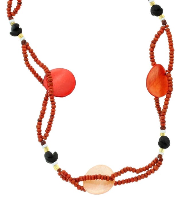 Behave - Lange ketting - Boho stijl - Bruin schelp hout kralen - 160 cm