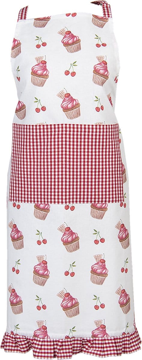 Clayre & Eef Keukenschort 70x85 cm Rood Roze Katoen Cupcakes