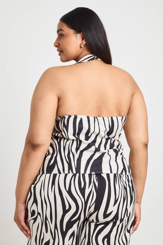 boohoo Dames Plus Zebra Linnen Cowl Neck Top | Zebraprint | Maat: 44