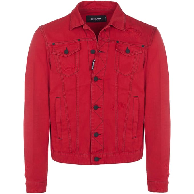 DSQUARED2 Italiaanse spijkerjasje ROOD tijger D2 Dan Jas - Maat: IT50 red