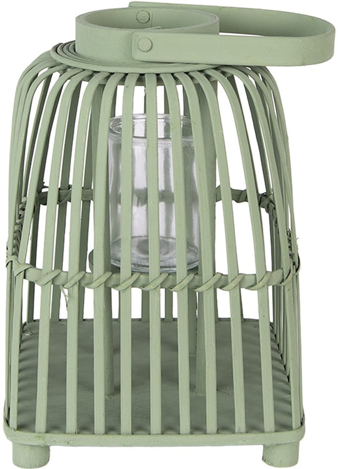 Clayre & Eef Windlicht 21x21x30 cm Groen Rotan