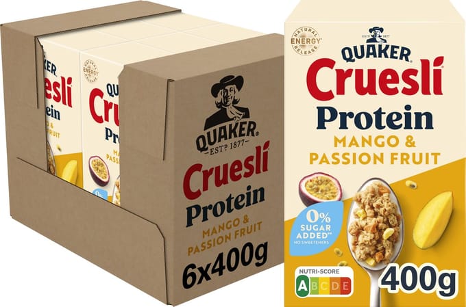 Quaker Cruesli Protein Zero Sugar Added Mango & Passion Fruit 6 x 400 gr