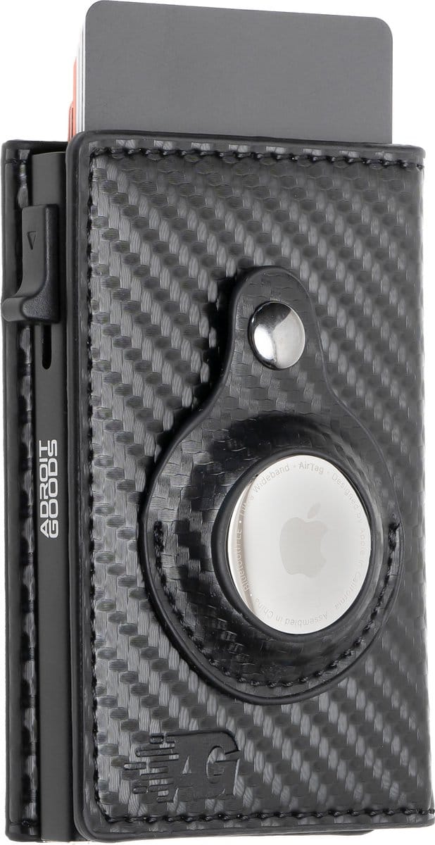 AdroitGoods Pasjeshouder – 8 Pasjes – RFID Bescherming – Geschikt voor Apple AirTag – Leder/Carbonfiber