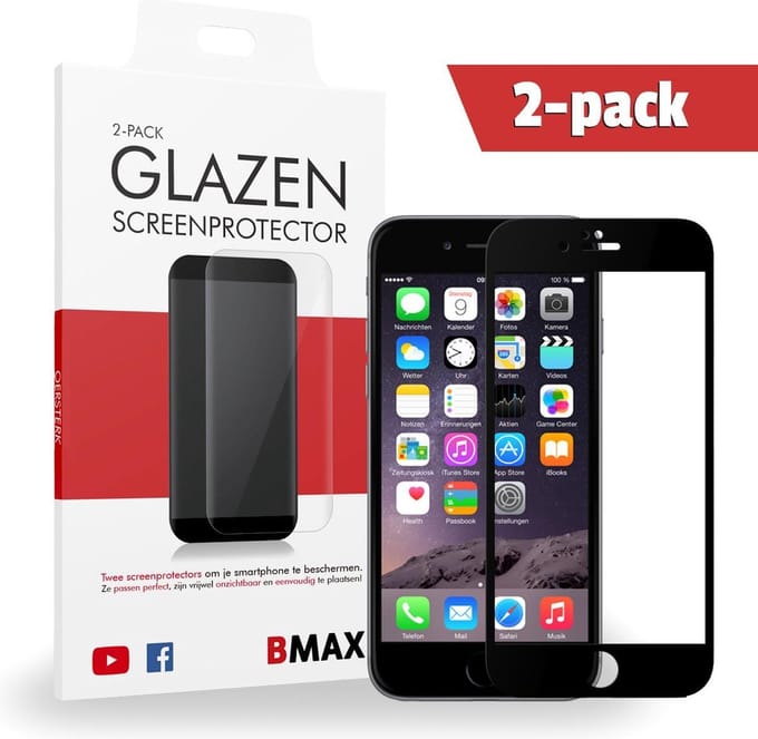 2-pack BMAX geschikt voor de Apple iPhone 6 Plus / 6S Plus Full Cover Glazen Screenprotector (Zwart) | Dekt het volledige scherm! | Beschermglas | Tempered Glass