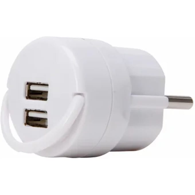 Kopp Stekker Adapter Dubbele Usb-a Wit