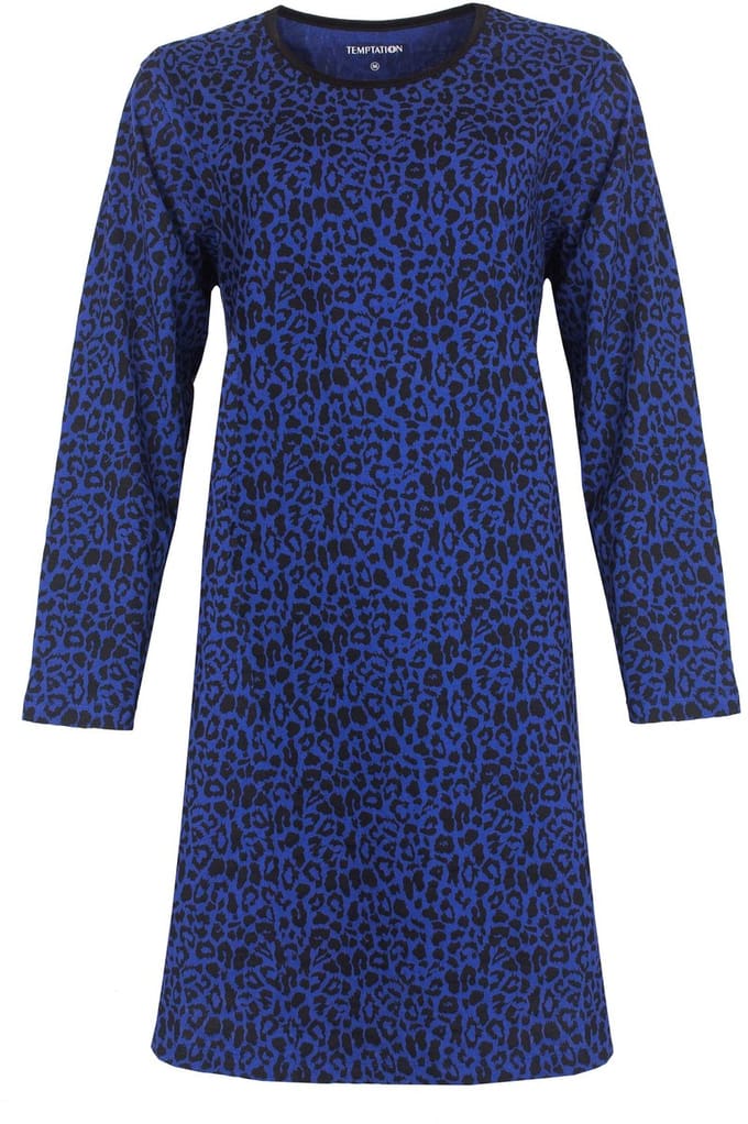 Temptation Dames Nachthemd - Bigshirt - Panter print - Blauw - Maat M