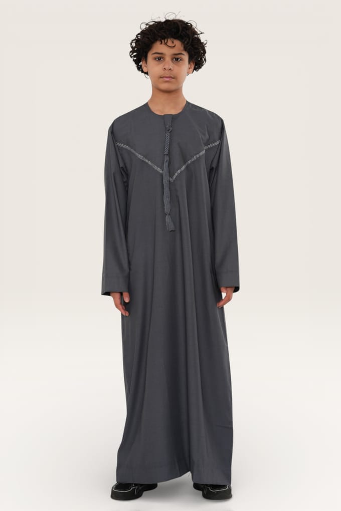 Kinderen jongens grijs Eid Marokkaanse Thobe gewaad Djellaba Ramadan Eid Jubba-LFS K-HM10