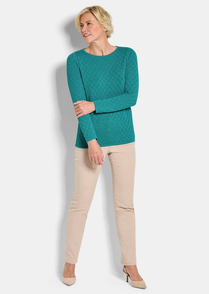 Tricot pullover met honingraatstructuur - smaragd - Gr. 19 van Goldner Fashion