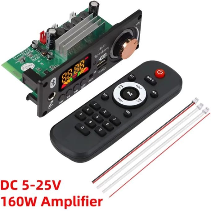160W versterker Bluetooth decoderbord DIY 12V 6,5 mm microfoon FM-radio TF USB auto-audio muziekspeler luidsprekers volumeregeling DC 5V-25V 160W black