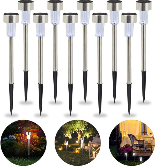 Led solarlampen set van 10 - wit licht - waterdicht - rvs - zilver