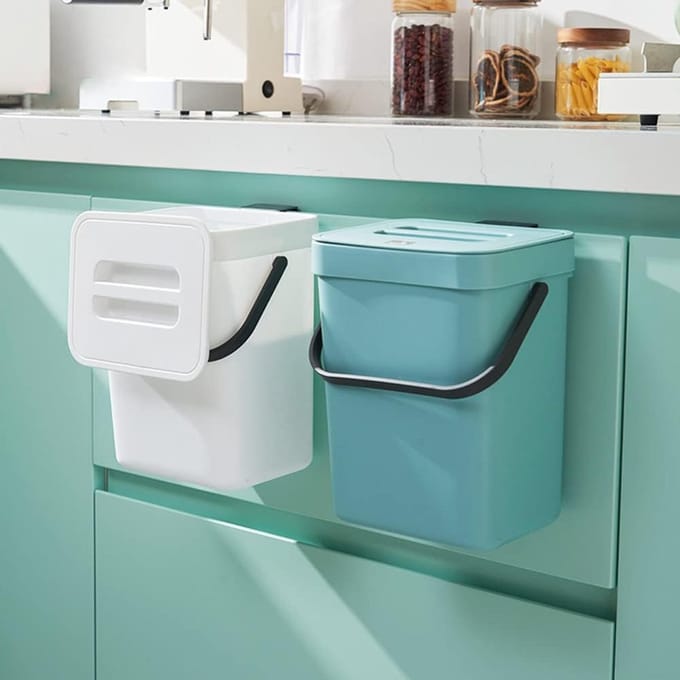 Keuken Compostbak - Aanrecht Container - Voedselresten Verwerken - Compact 3 Liter - 16x13x21 cm - Grijs