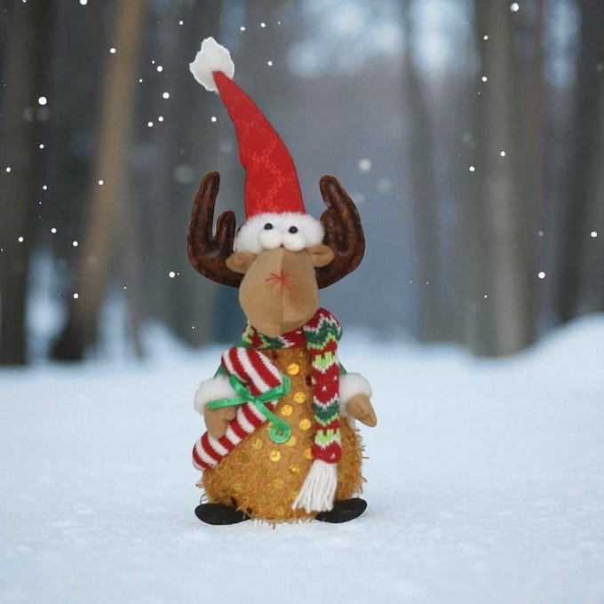 Pluche rendier met kerstmuts en 1 LED - 41 cm - Kerstdecoratie