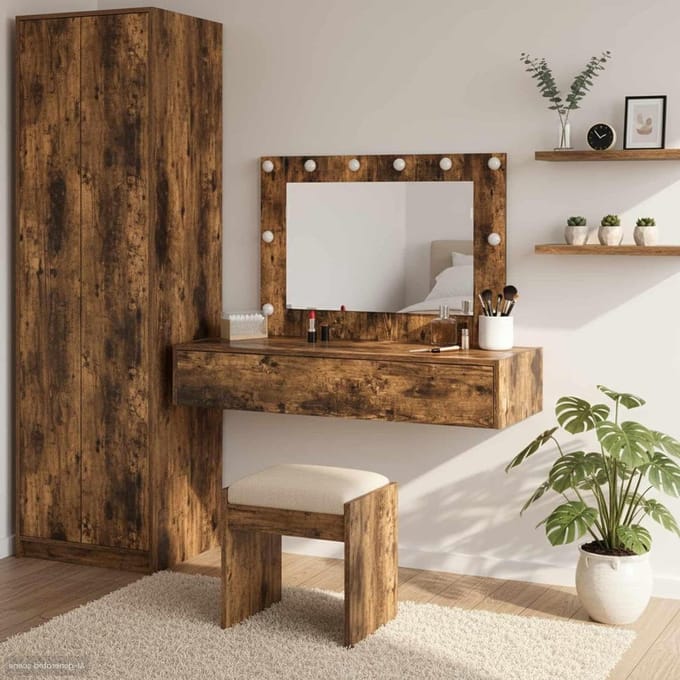 Kaptafel met Spiegel - Make-up Tafel Dressingtabel - Schoonheidsroutine - Mat Frameoppervlak - 100 x 40 x 70 cm - Bruin