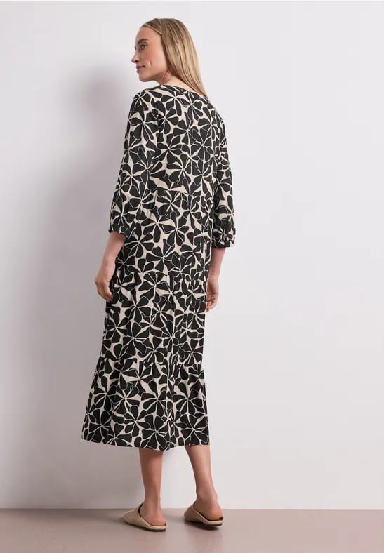 Midi-jurk met gespleten hals in etnische look