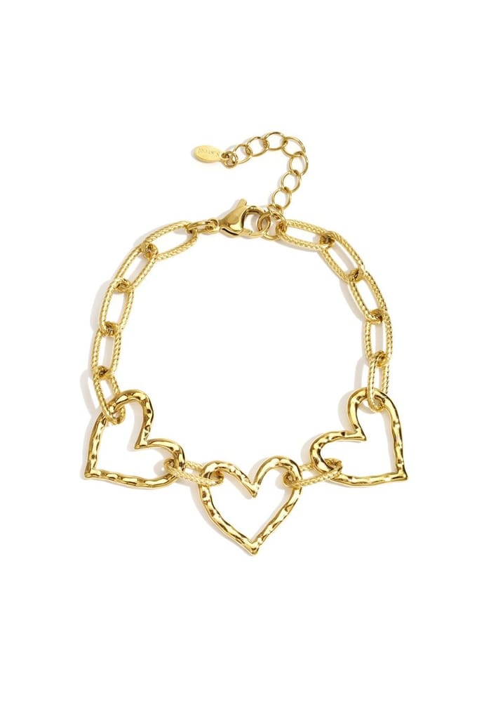 Goudkleur armband met hartschakels
