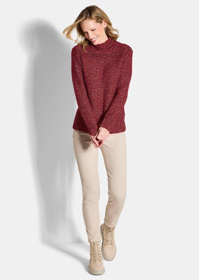 Tricot pullover in bouclé-look - rood / gemêl. - Gr. 48 van Goldner Fashion