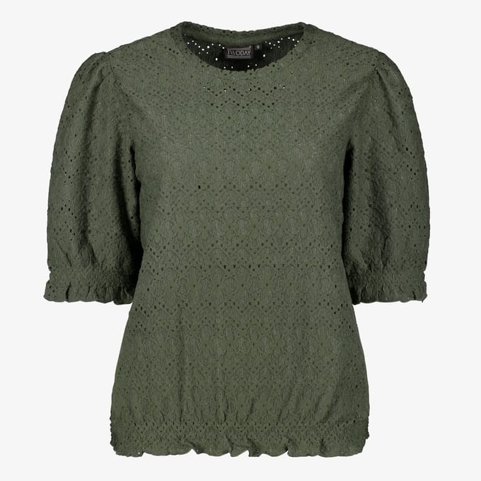 TwoDay dames top met pofmouwen groen - Maat S