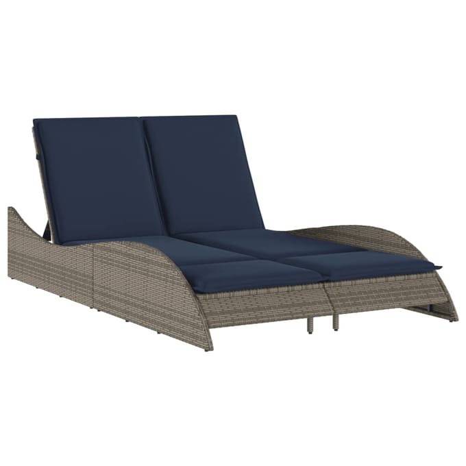 vidaXL - Ligbed - met - kussens - grijs - 114x205x73 - cm - poly - rattan