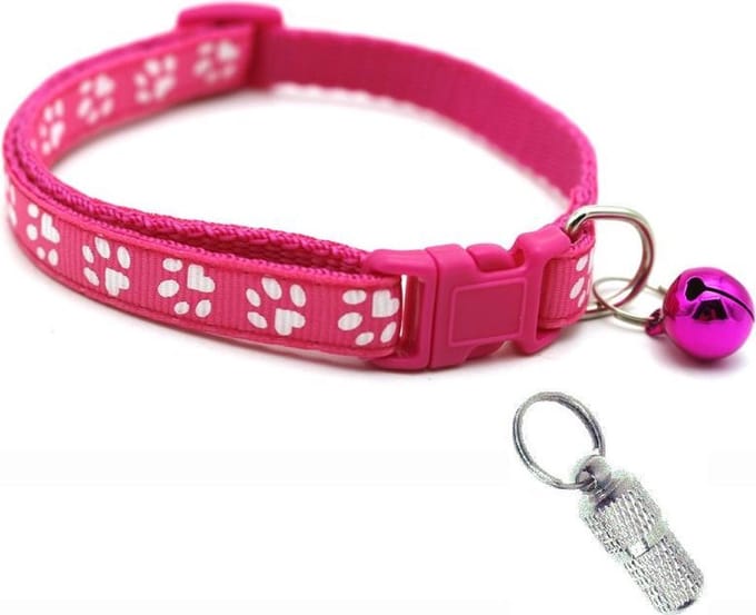 Verstelbare kat halsband met adreskoker donkerroze