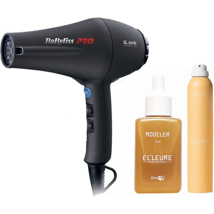 Babyliss PRO Föhn SL Ionic + Elleure Modeler Haarlak 300ml + Olie 50ml