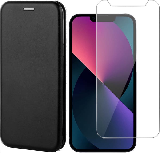 Hoesje geschikt voor iPhone 13 Pro en Screenprotector - Portemonnee Book Case - Zwart
