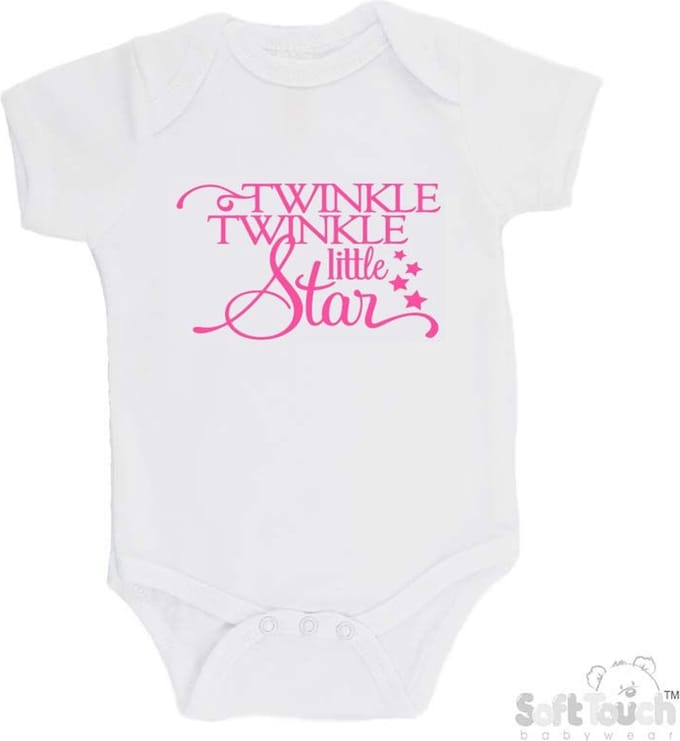 Soft Touch Romper "Twinkle winkle little star" Meisjes Katoen Wit/roze Maat 56/62