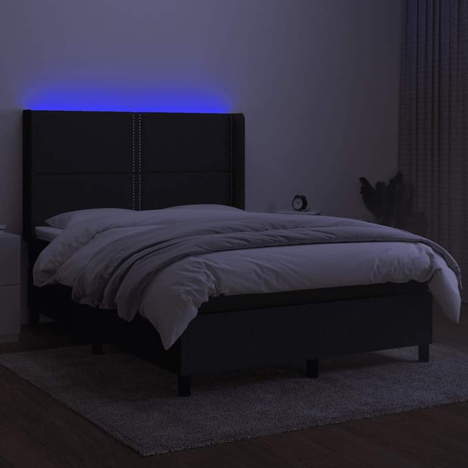 vidaXL - Boxspring - met - matras - en - LED - stof - zwart - 140x190 - cm