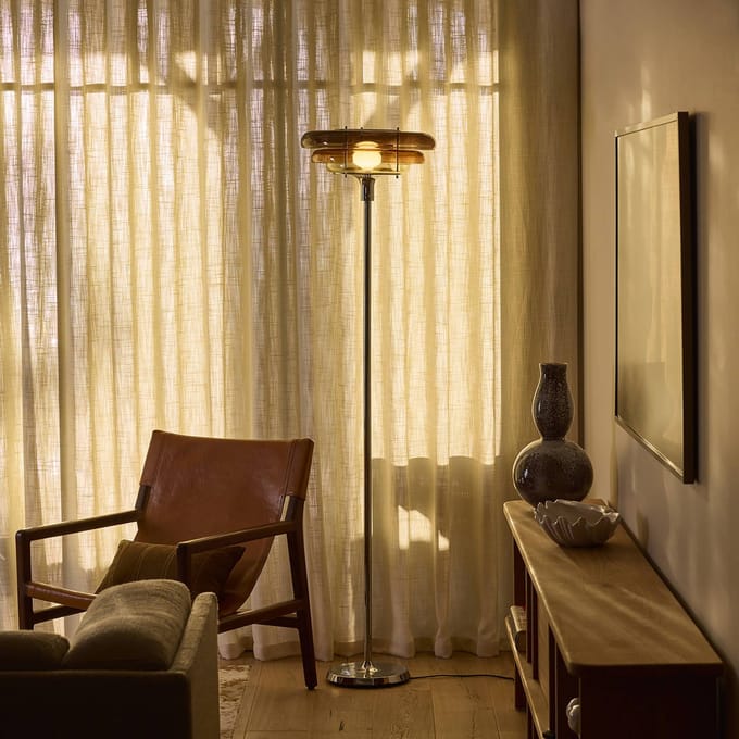 MARKET SET Vloerlamp Sunset, amber, glas, E27