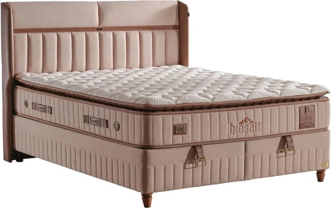 Bambi Biosalt - Bed Boxspring Set - Complete Boxspring - 200x200 - Slaapkamerbed - 1 x Matras met Topper - 2 x Bedbox - 1 x Hoofdbord