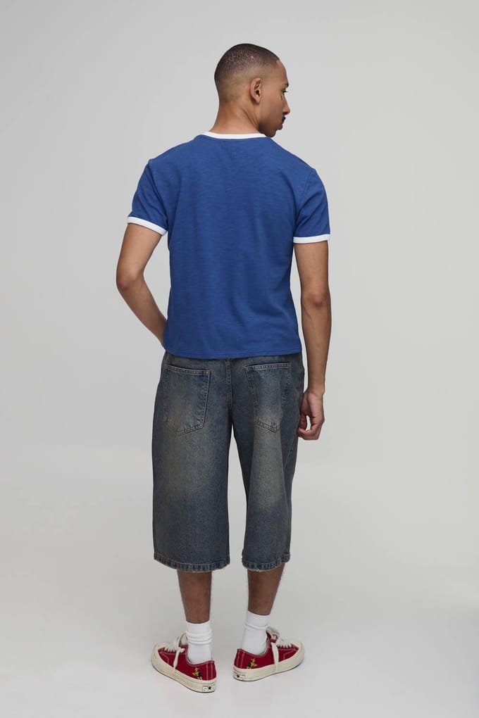 Collector's Edition Wereldwijd Ringer Gekrompen Boxy T-shirt | Navy | Size Medium