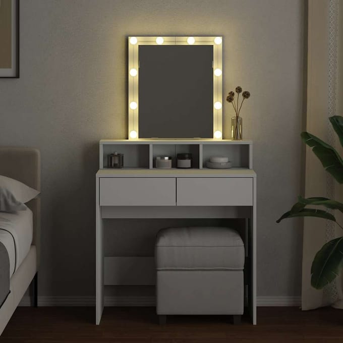 vidaXL - Kaptafel - met - LED - 80x41x144,5 - cm - wit