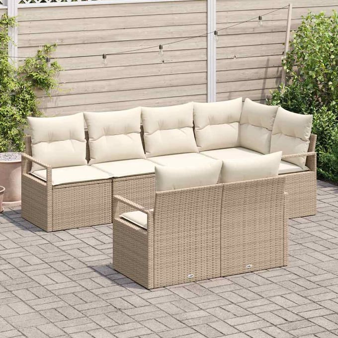 vidaXL - Tuinbank - Set - 7 - st - Beige - en - Wit - poly - rattan