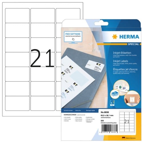 Etiket HERMA 8838 63.5x38.1mm mat wit 525 stuks