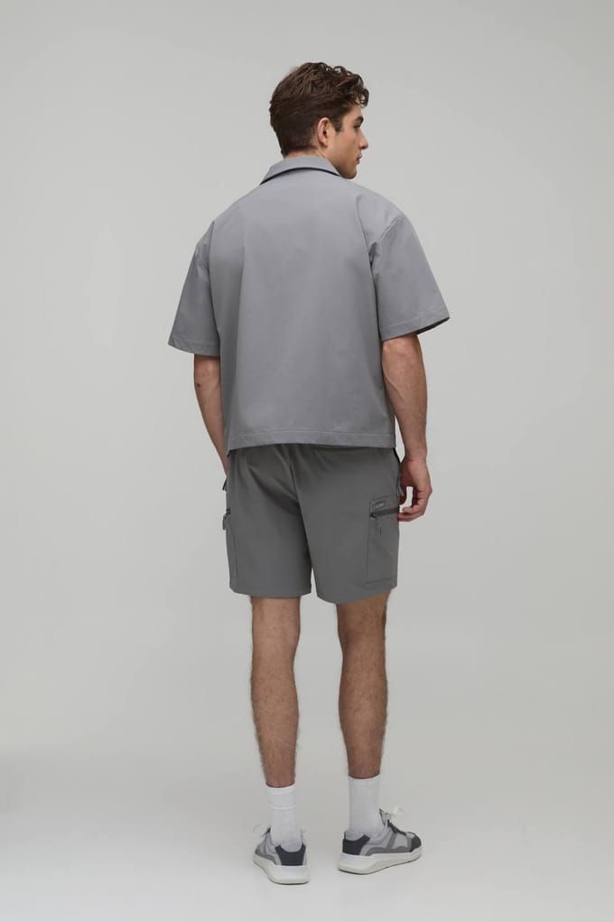 Oversized Revere Technical Stretch Short Sleeve Shirt | Grey | Size Small