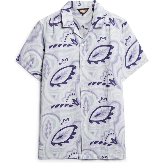 Superdry - Linnen overhemd met open kraag en print - Heren - Shirts